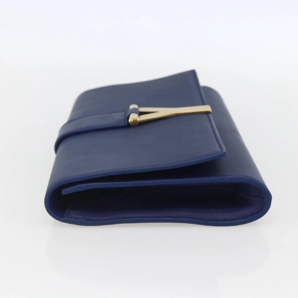Authentic SAINT LAURENT Y Line Leather Blue Gold Clutch Bag bst576-121825 - Picture 4 of 16